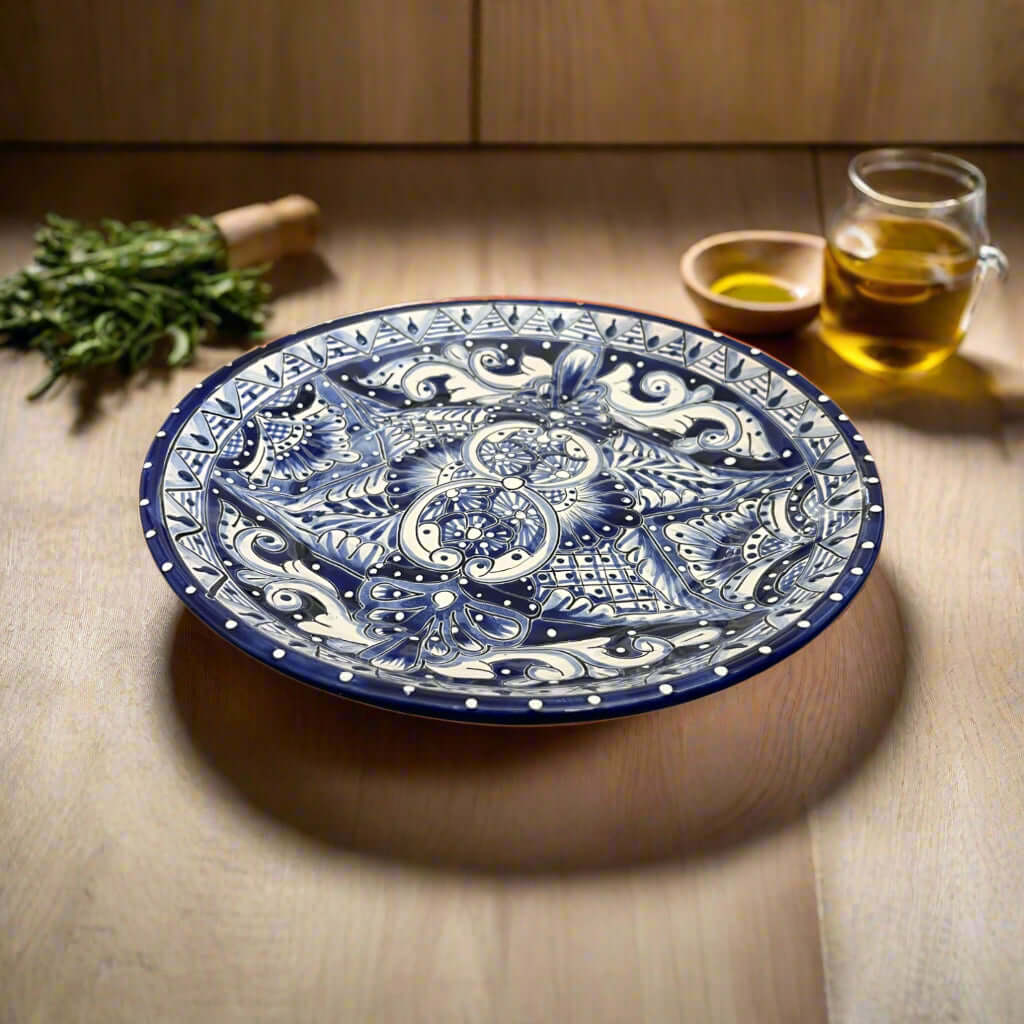 11.5" Talavera Blue & White Dinner Plate | Mexican Dinnerware