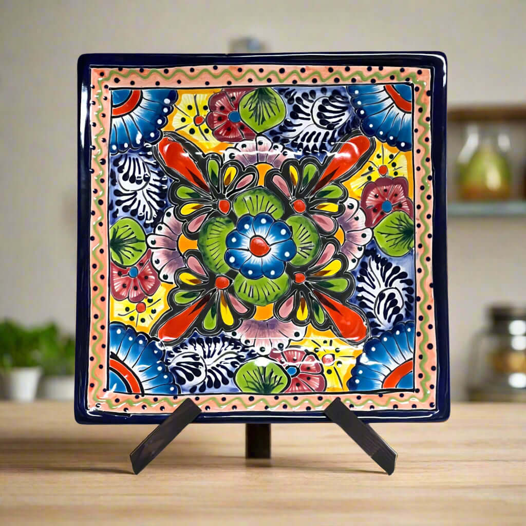 11" Square Talavera Dinner Plate | Vibrant Mexican Dinnerware