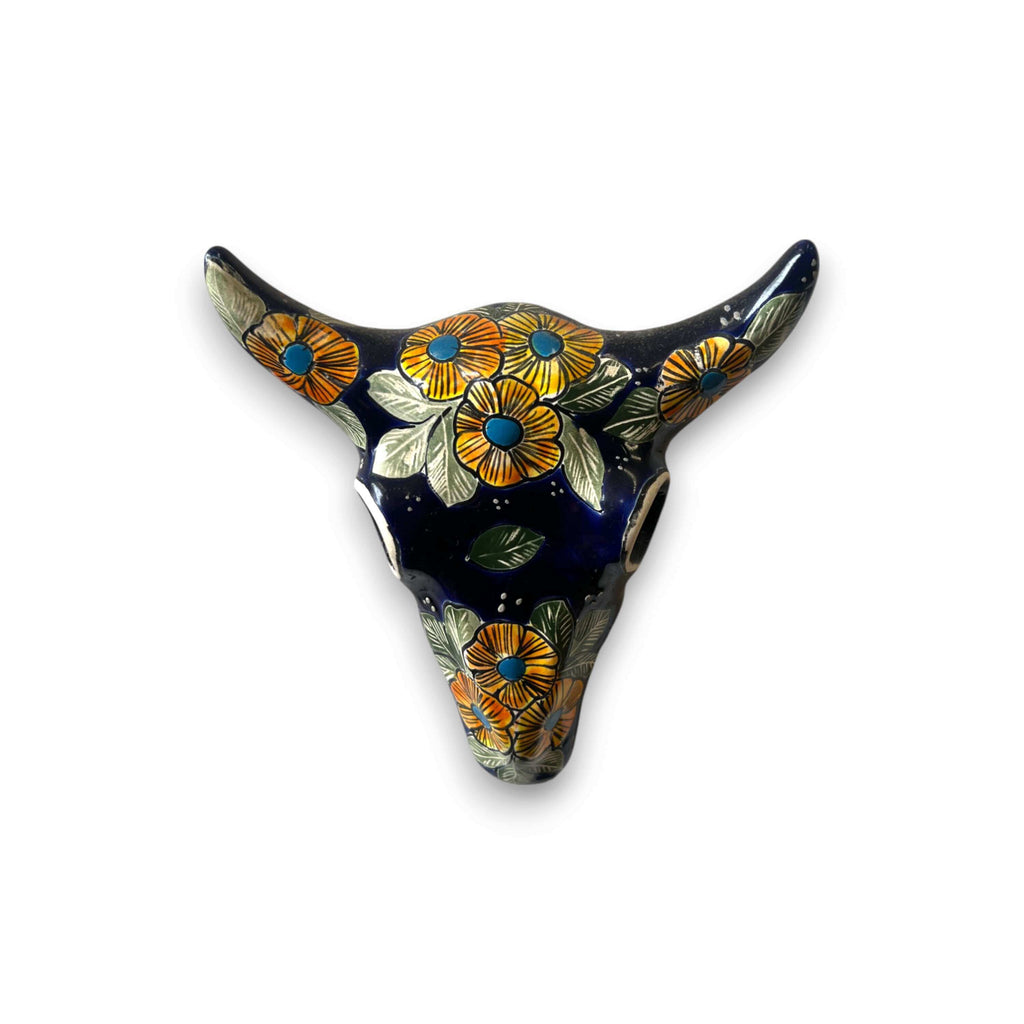 Talavera Bull Skull Wall Decor | Handmade Mexican Longhorn Art