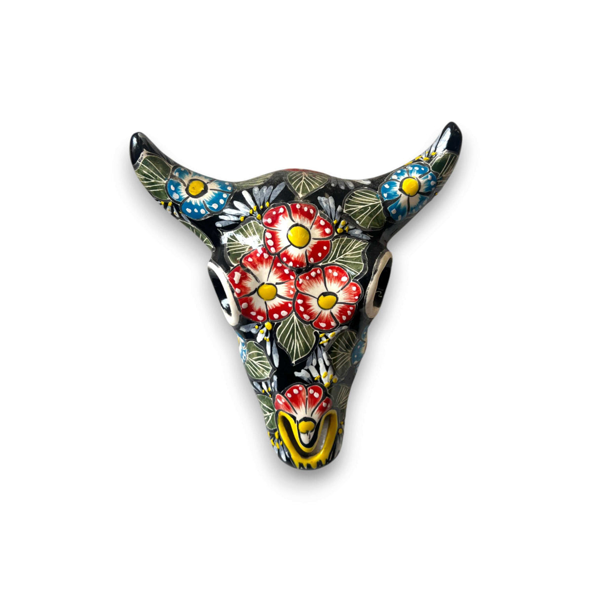 Talavera Bull Skull Wall Decor | Handmade Mexican Longhorn Art