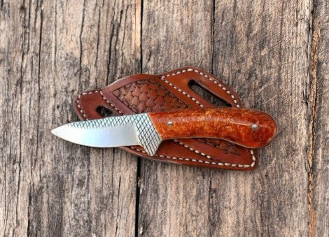 Handmade Cowboy Knife with Orange Epoxy Handle