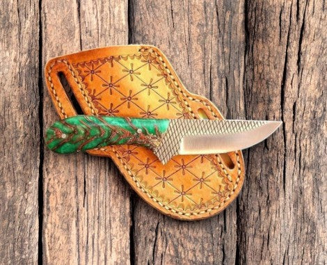 Custom Belt Knife with Rasp Steel & Pine-Cone Handle