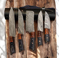 Handmade Damascus Kitchen Knives Set with Leather Roll
