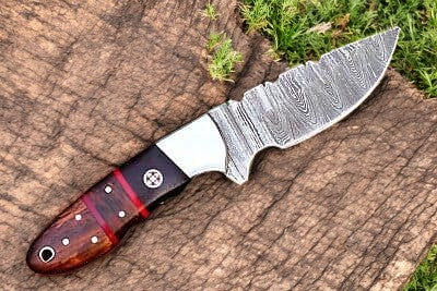 Handmade Damascus Hunting Knife – 8" with Wood Handle
