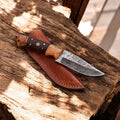 Handmade Damascus Hunting Knife with Wood Handle – 9"