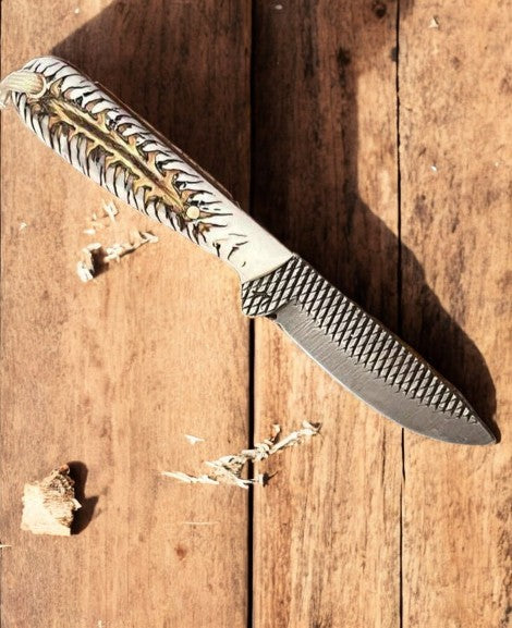 Handmade Cowboy Knife with Rasp Steel Blade & Pine Cone Handle