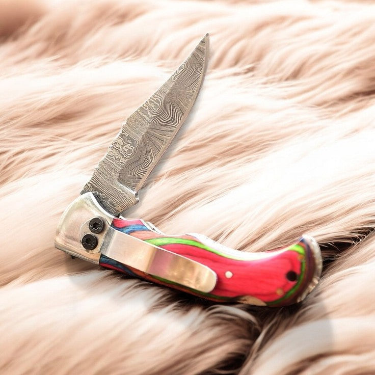 Handmade Folding Knife – 3" Damascus Steel Blade