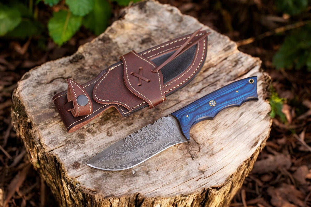 Handmade Damascus Hunting Knife with Exotic Wood Handle