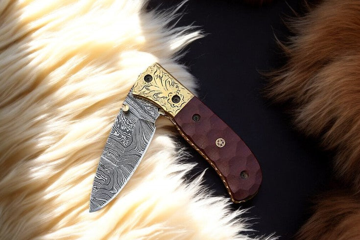 Handmade Damascus Pocket Knife with Micarta Handle