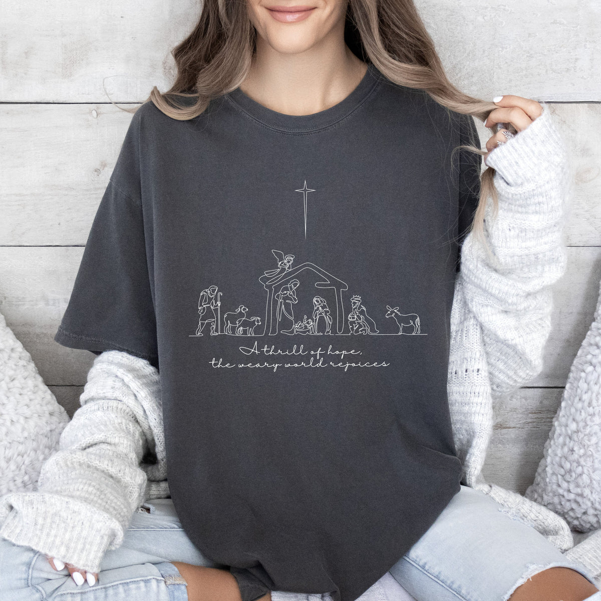 A Thrill Of Hope Chic Vintage Christmas Nostalgic Holiday Cheer Comfort Colors Tee