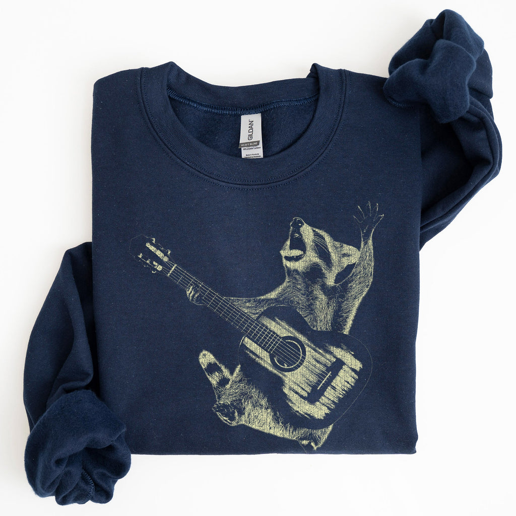 Raccoon Rocking Out, Playing Guitar, Funny Animals Sweatshirt