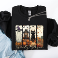 Spooky Season Striped Halloween Cat Ghost Pumpkins Autumn Cozy Classic Sweatshirt