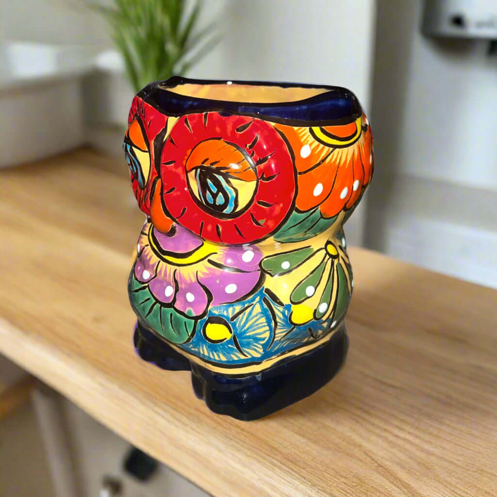 Talavera Owl Planter | Double-Faced Hand-Painted Pottery