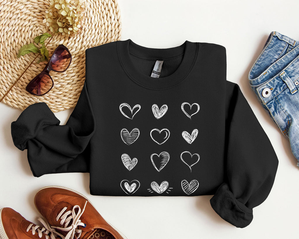 Retro Chic Hearts Vintage Valentine's Day Nostalgic Romance Graphic Print Sweatshirt
