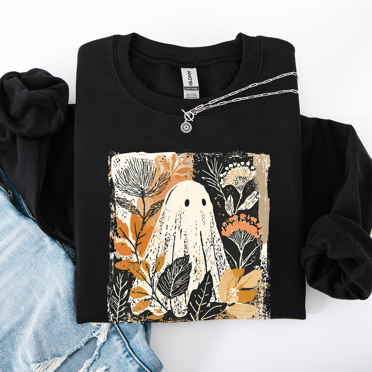 Vintage Ghost Halloween Botanical Floral Autumn Fall Cozy Night Spirit Sweatshirt