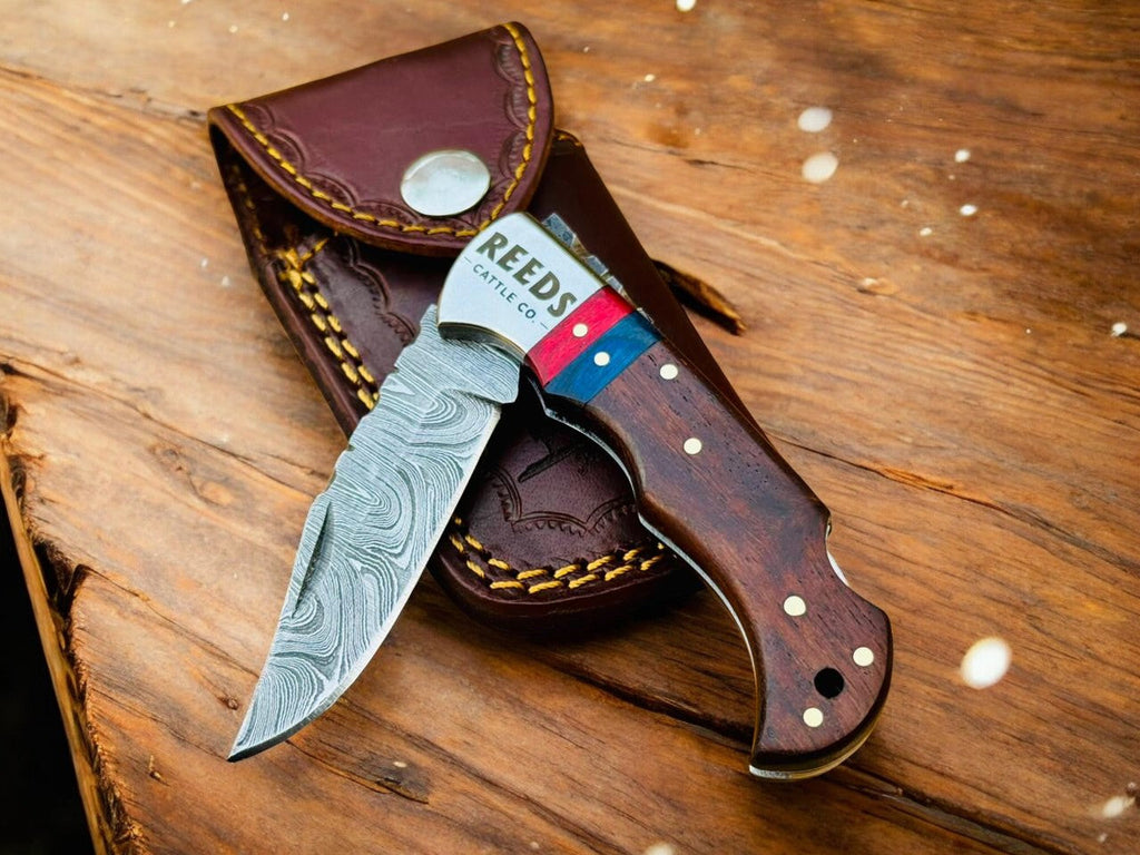 3-Inches Pocket Knife – Damascus Folding Blade with Pakka Wood Handle