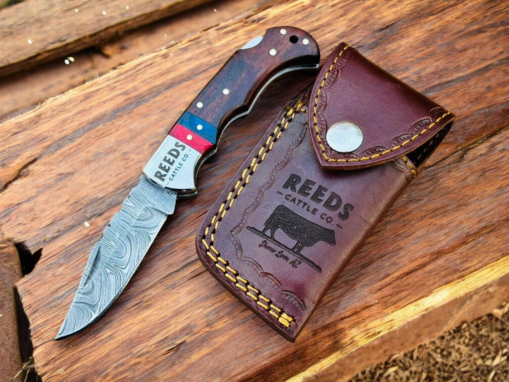 3-Inches Pocket Knife – Damascus Folding Blade with Pakka Wood Handle