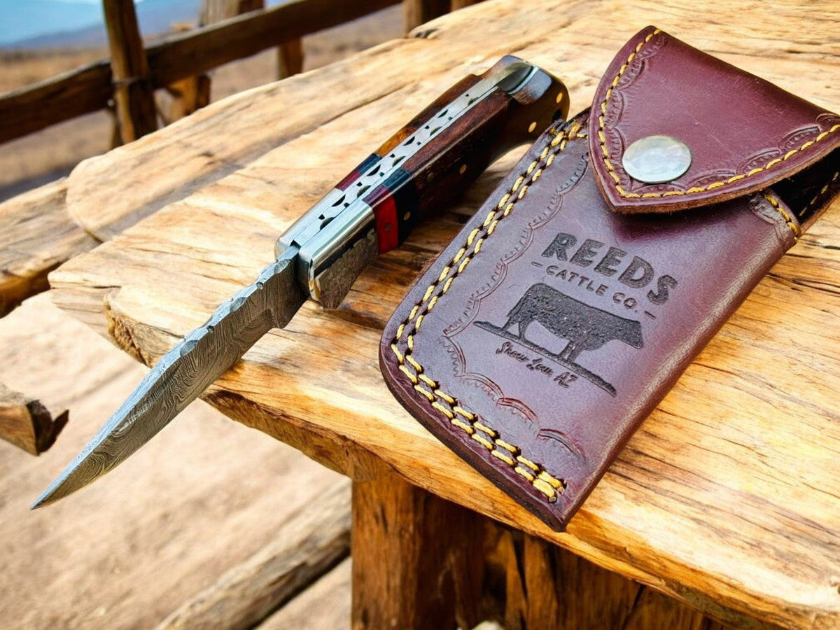 3-Inches Pocket Knife – Damascus Folding Blade with Pakka Wood Handle