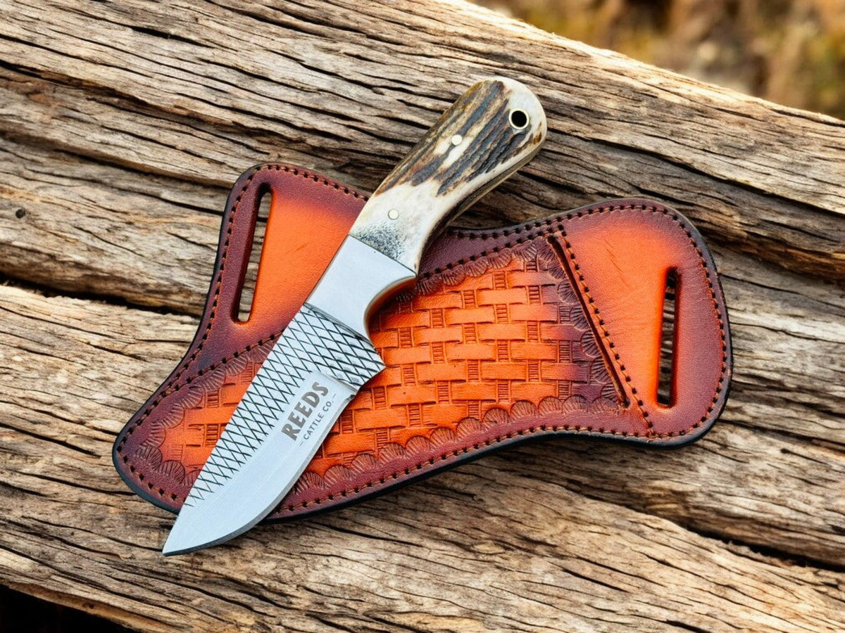 Western Knife with 3.4" Rasp Steel Blade & Antler Horn Handle