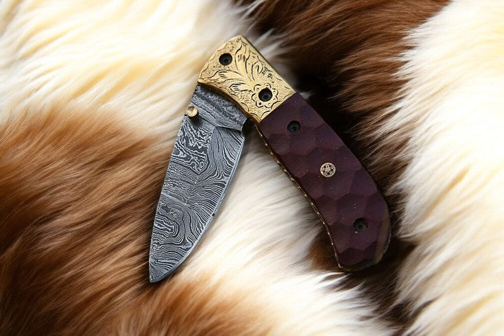 Handmade Damascus Pocket Knife with Micarta Handle