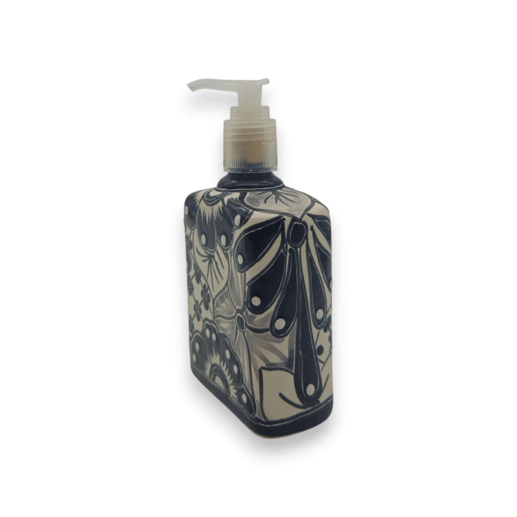 Black & White Talavera Soap Pump | Floral Ceramic Dispenser