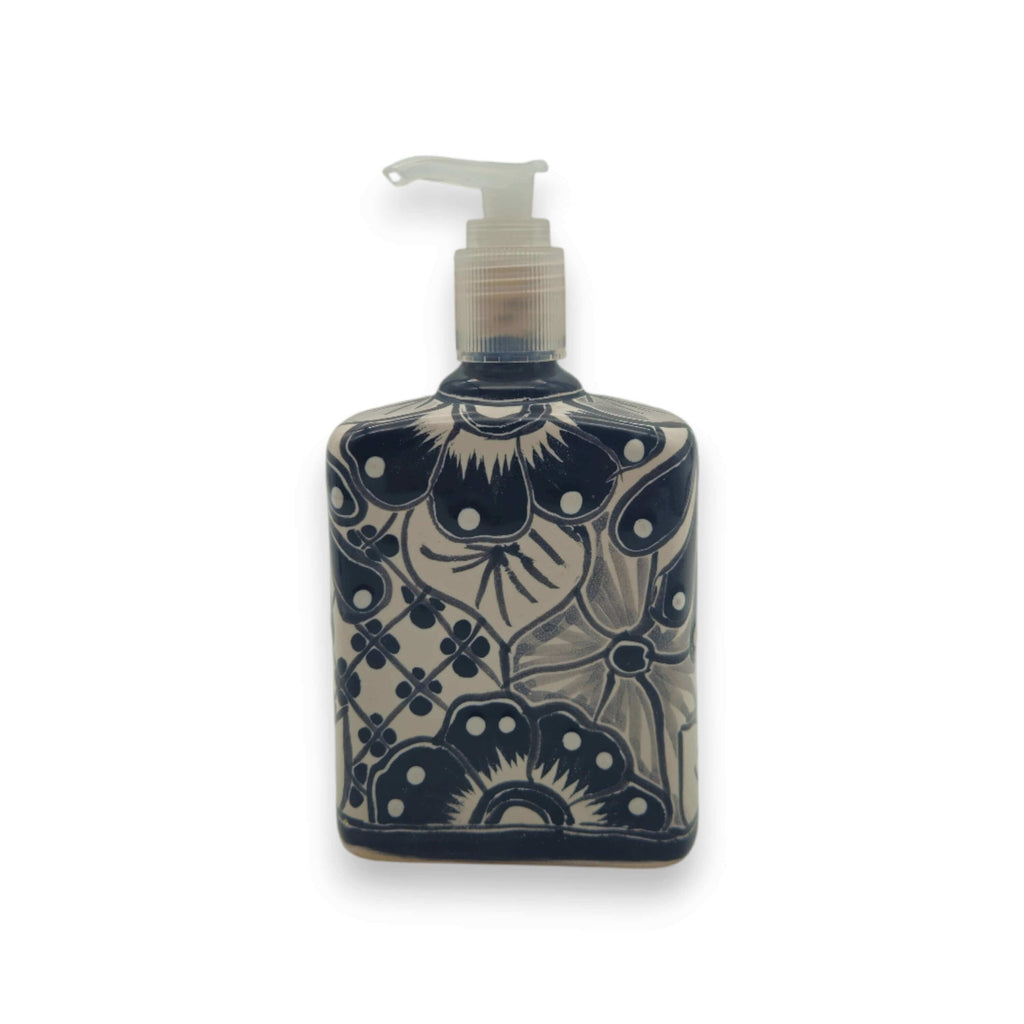Black & White Talavera Soap Pump | Floral Ceramic Dispenser
