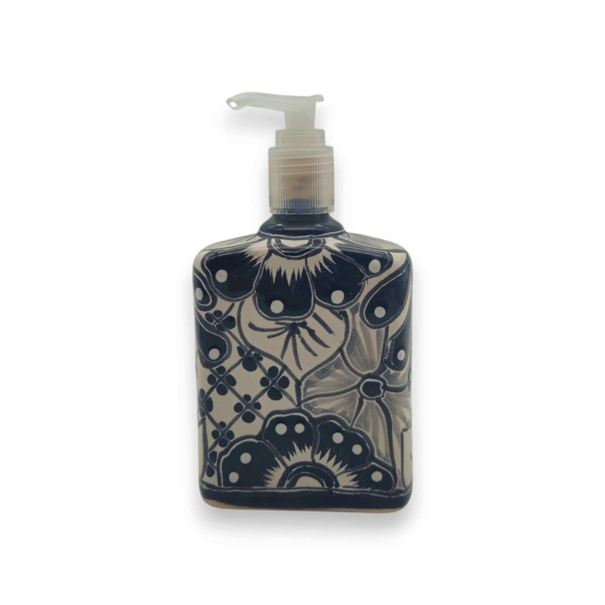 Black & White Talavera Soap Pump | Floral Ceramic Dispenser