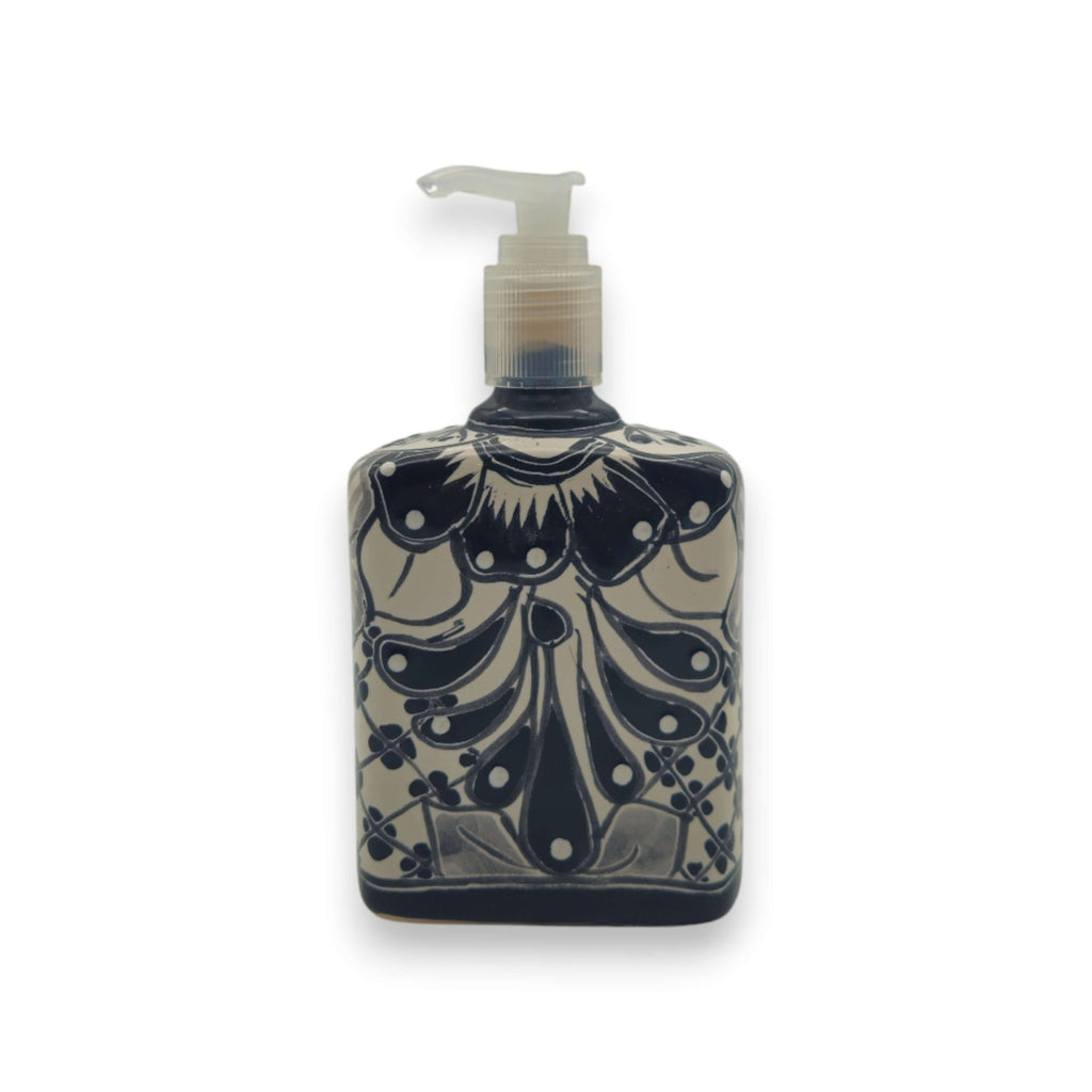 Black & White Talavera Soap Pump | Floral Ceramic Dispenser