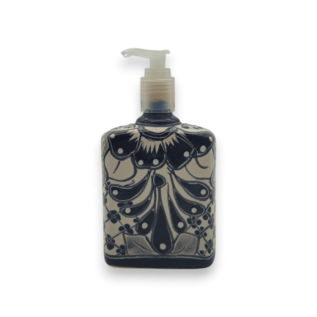 Black & White Talavera Soap Pump | Floral Ceramic Dispenser