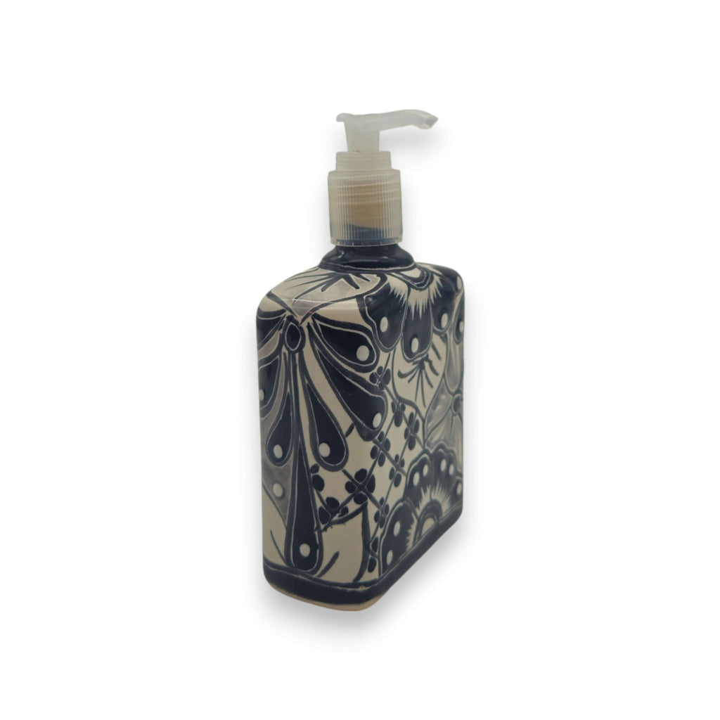 Black & White Talavera Soap Pump | Floral Ceramic Dispenser