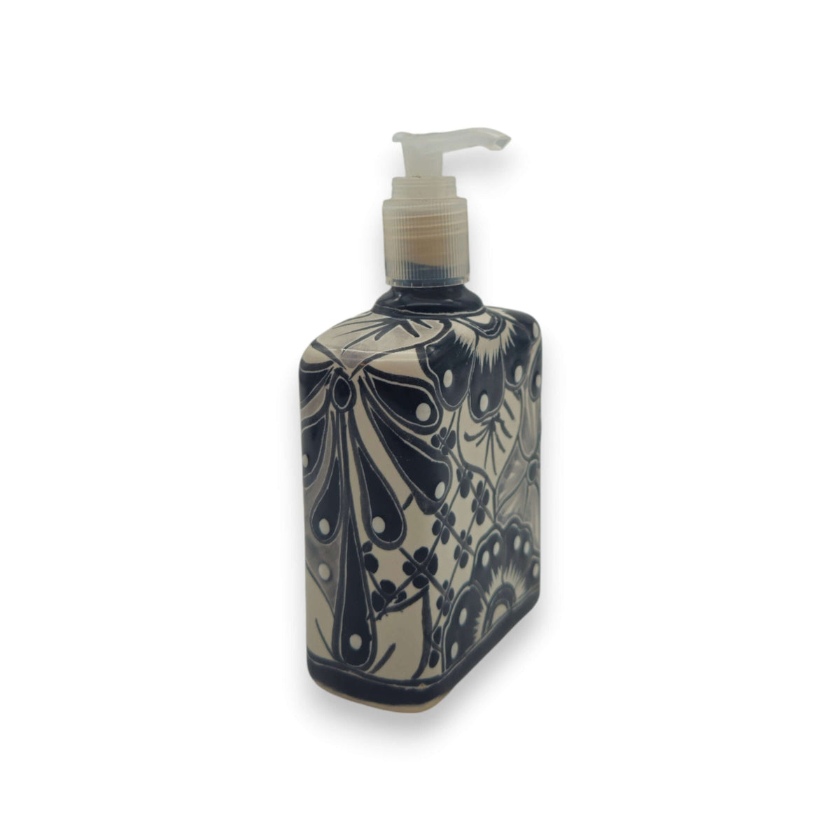 Black & White Talavera Soap Pump | Floral Ceramic Dispenser