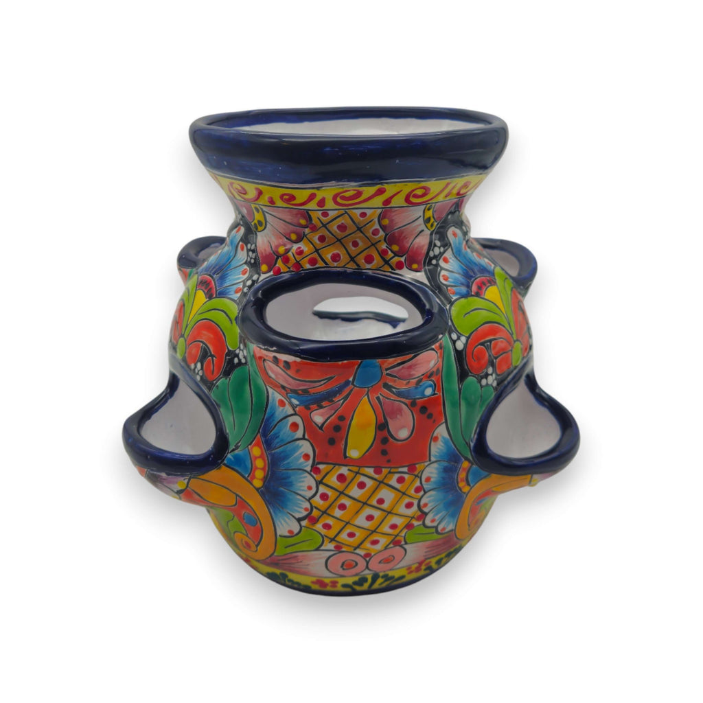 Blue Rim Talavera Strawberry Pot | Hand-Painted Mexican Planter