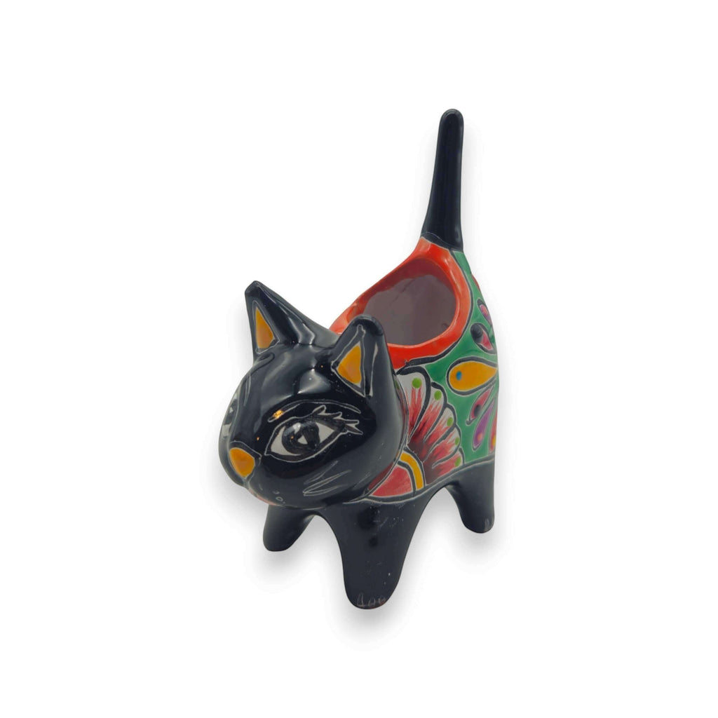 Colorful Talavera Cat Planter | Mexican Ceramic Art