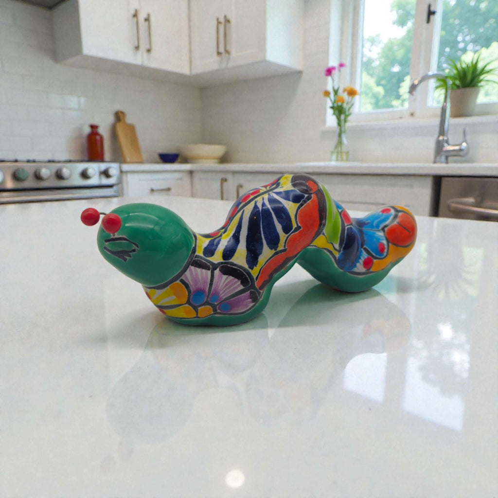 Colorful Talavera Caterpillar | Mexican Ceramic Figurine
