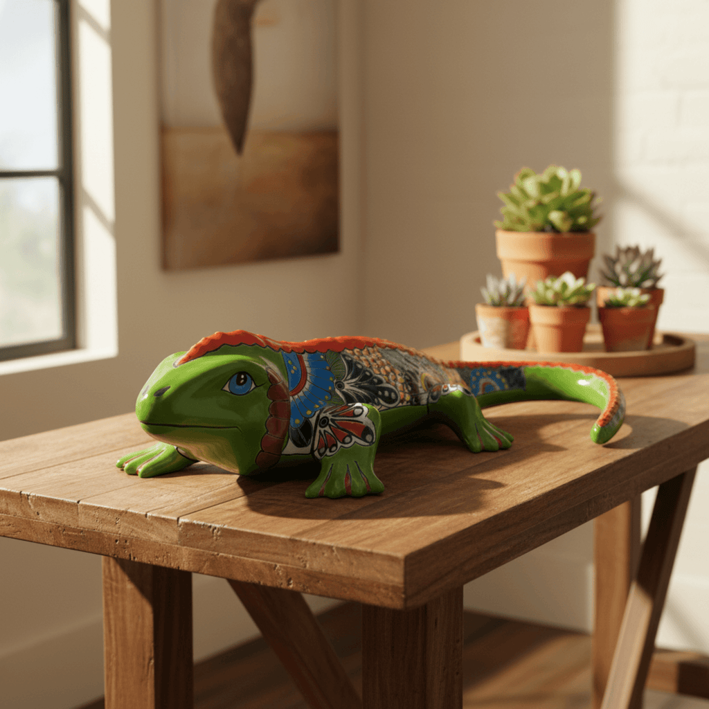 Extra Large Talavera Iguana Statue | Hand-Painted Mexican Ceramic Art
