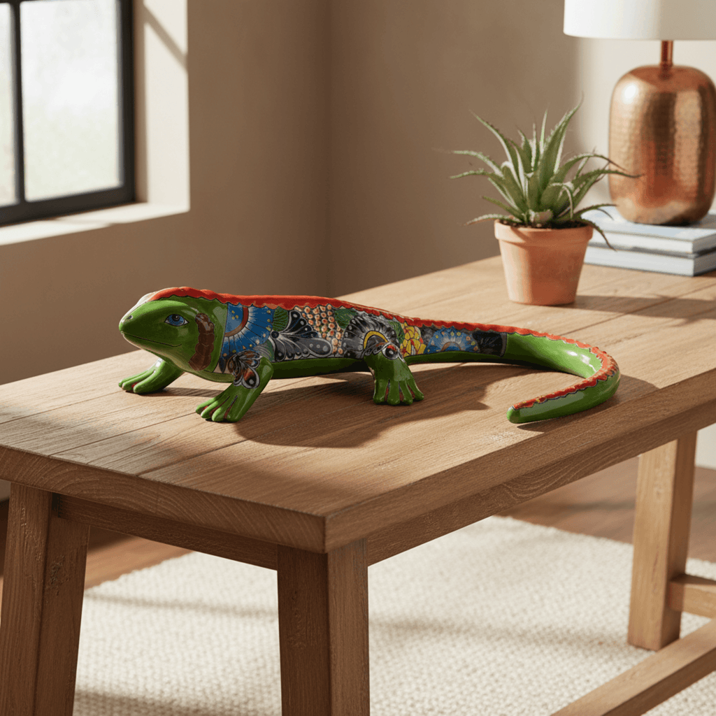 Extra Large Talavera Iguana Statue | Hand-Painted Mexican Ceramic Art