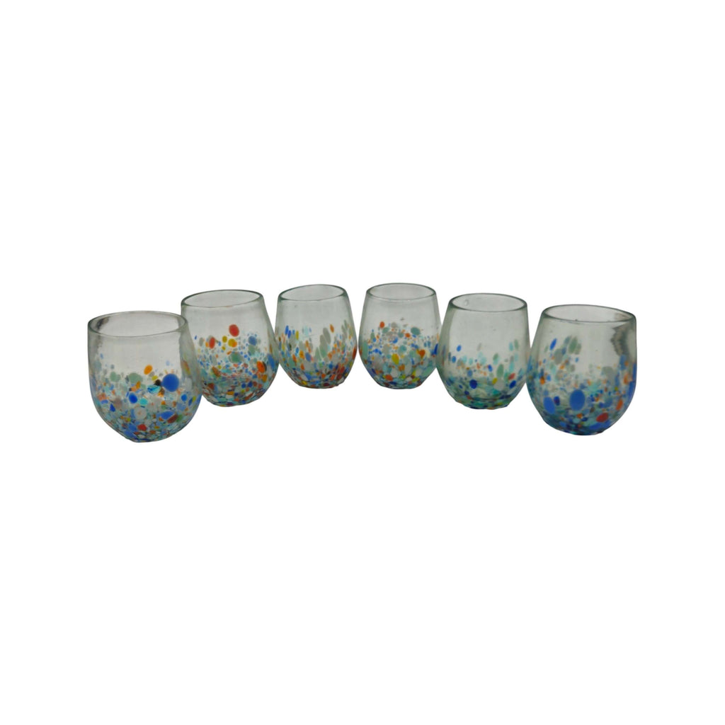Hand-Blown Mexican Stemless Wine Glass | Confetti & Clear Design