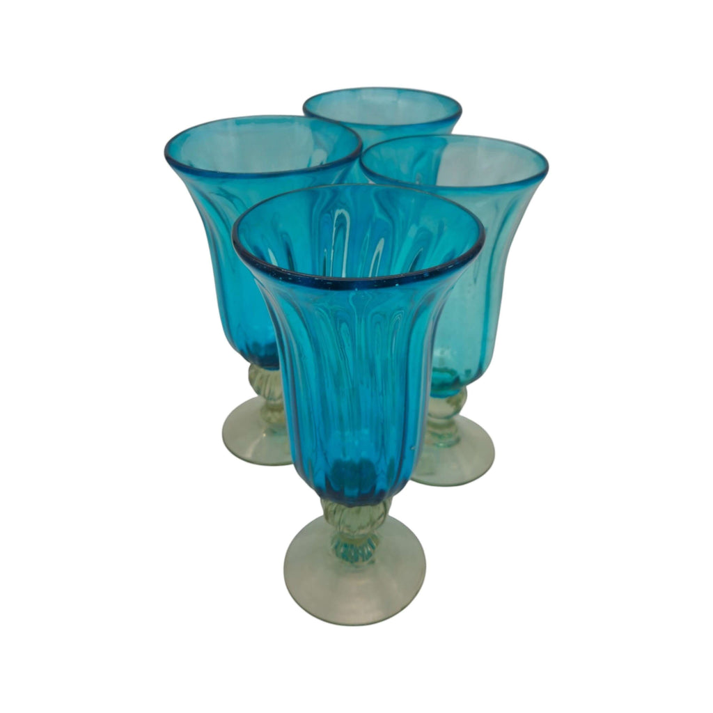 Hand-Blown Mexican Sundae Glass | Aqua Teal Fluted Design