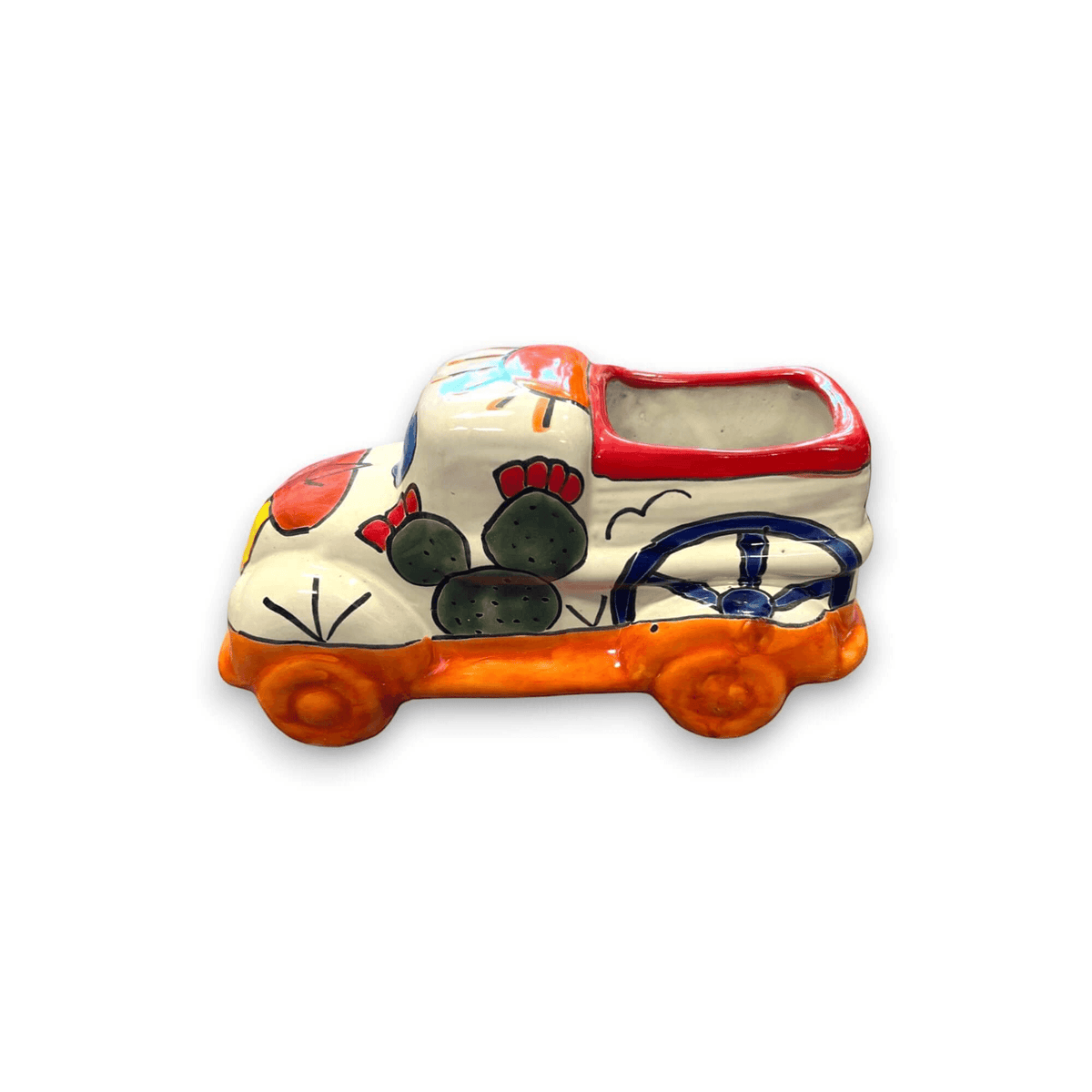 Hand-Painted Talavera Car Planter | Colorful Ceramic Car Statue
