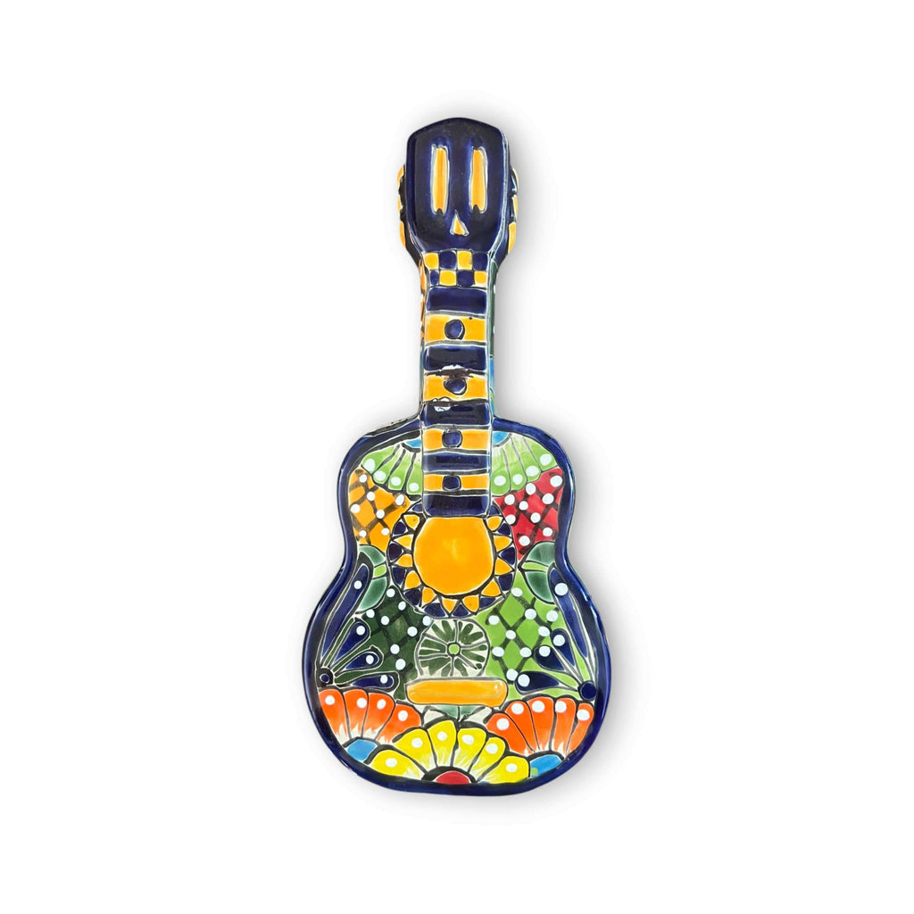 Talavera Guitar Statue | Hand-Painted Mexican Folk Art Decor