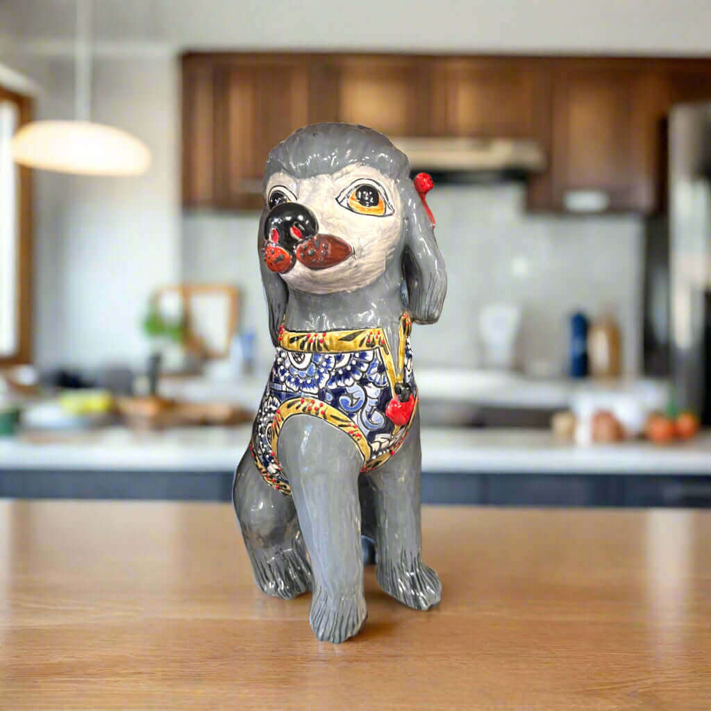 Talavera Poodle Statue | Hand-Painted Mexican Dog Decor