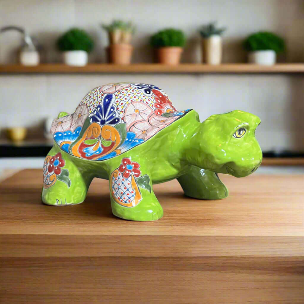 Talavera Turtle Statue | Hand-Painted Mexican Ceramic Tortoise