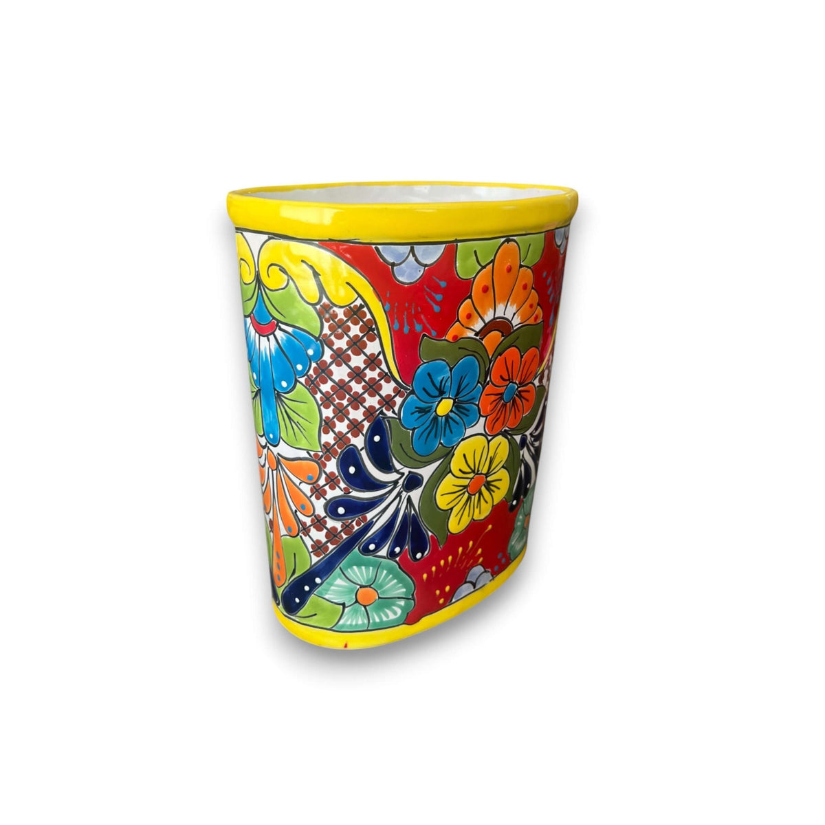 Colorful Talavera Trash Can | Handmade Mexican Waste Bin