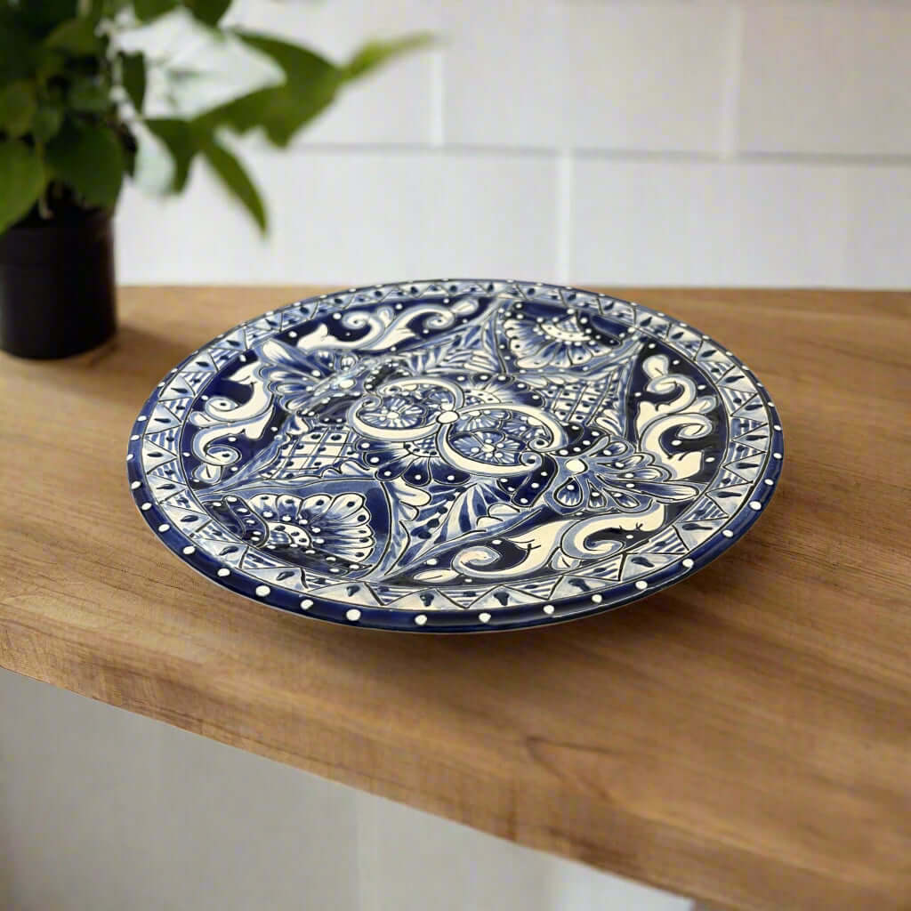 10" Talavera Blue & White Dinner Plate | Mexican Dinnerware