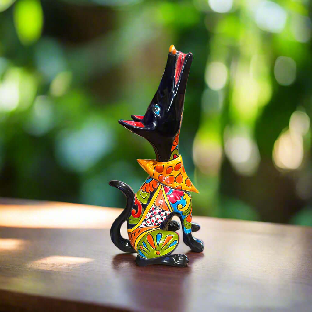 Talavera Howling Coyote Statue | Handmade Mexican Folk Art