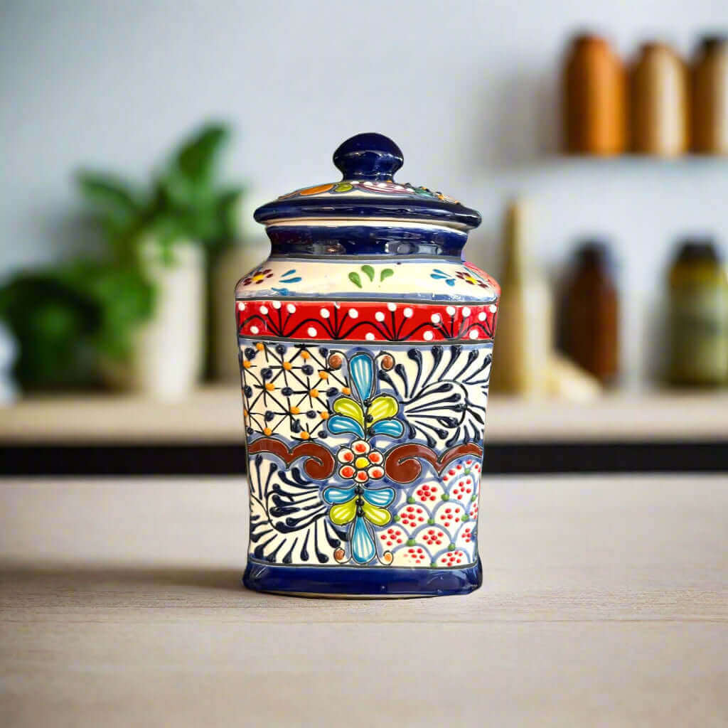 Talavera Canister Set | Dark Blue Mexican Kitchen Storage Jars