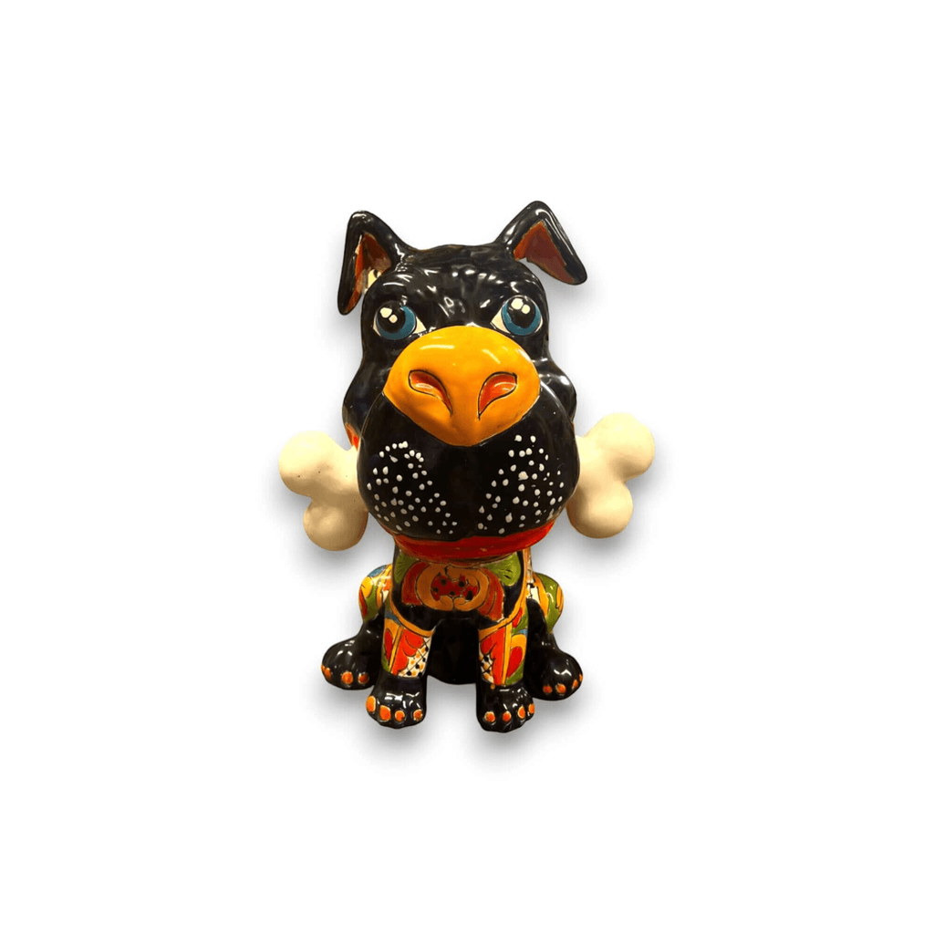 Talavera Dog with Bone | Hand-Painted Ceramic Canine Decor