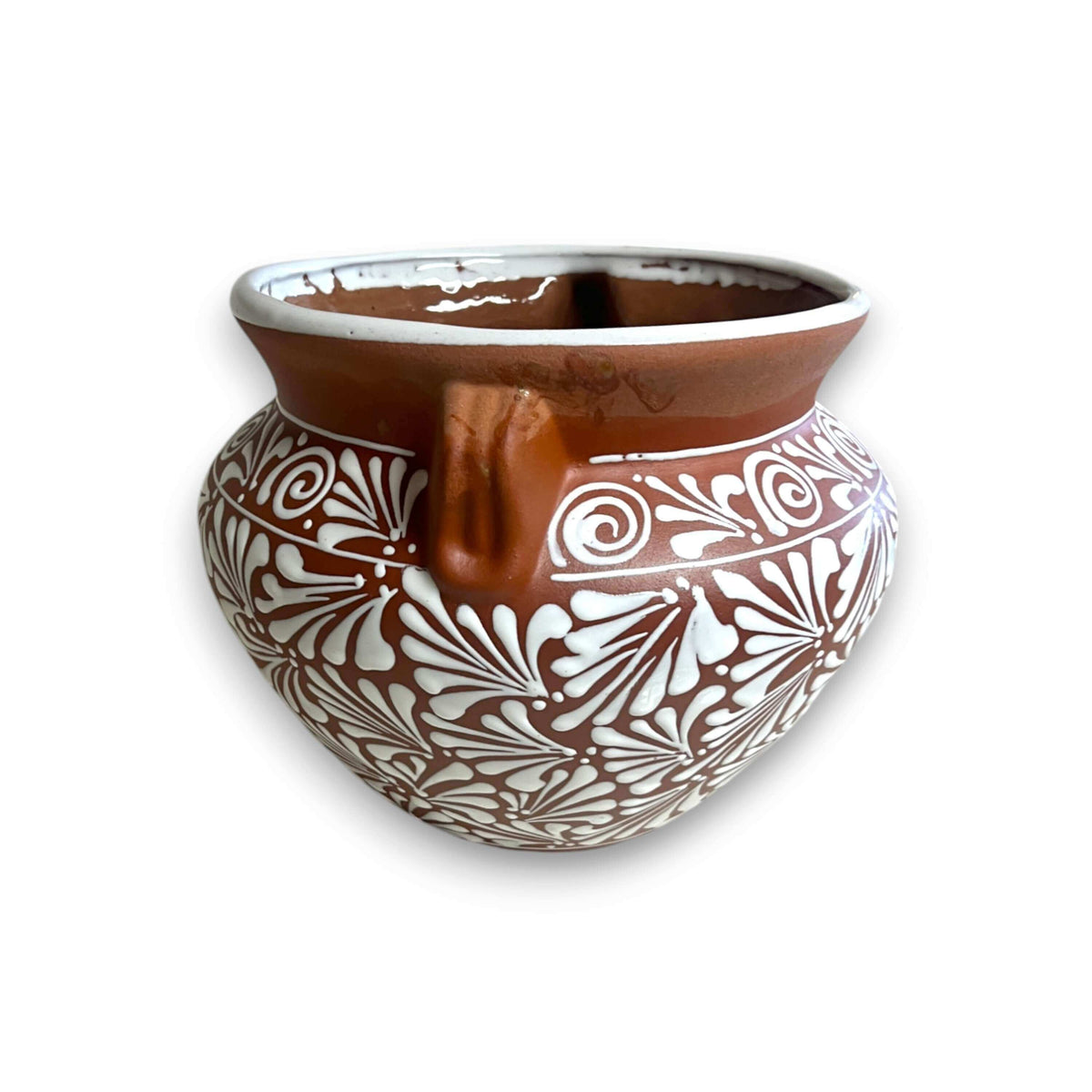 Terracotta Talavera Flower Pot | Brown & White Mexican Planter