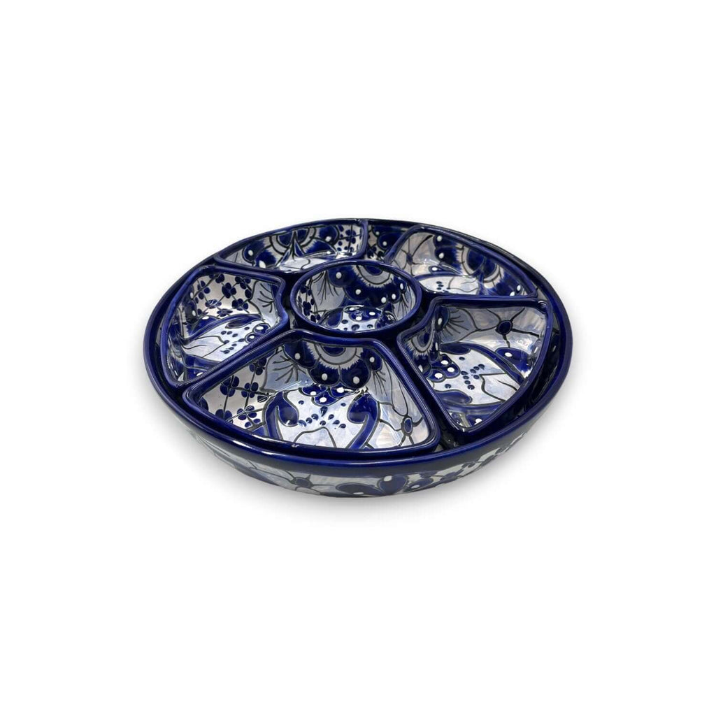 Handmade Talavera Appetizer Tray | Blue and White Sectional Platter