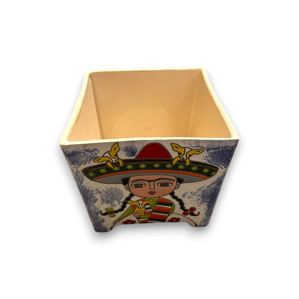 Hand-Painted Frida Kahlo Talavera Pot | Mexican Folk Art Planter